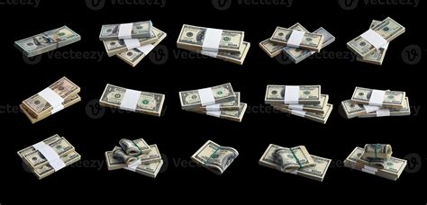 Gran Conjunto De Fajos De Billetes De Dólar Estadounidense Aislados En