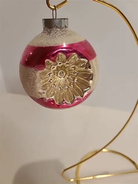 VINTAGE SHINY BRITE Mercury Glass Double Indent Christmas Ornament Pink