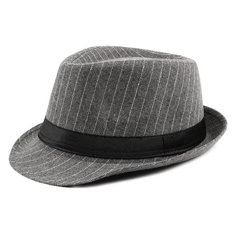Vintage Striped Felt Hat Wide Brim Gangster Hats For Men