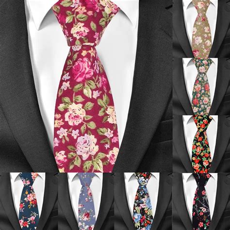 Men Tie Floral Print Cotton Neckties For Men Formal Skinny Flower Ties