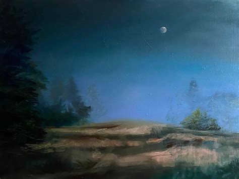 Original Oil Painting Of Moon Lit Woods And Moonlit Trees Etsy