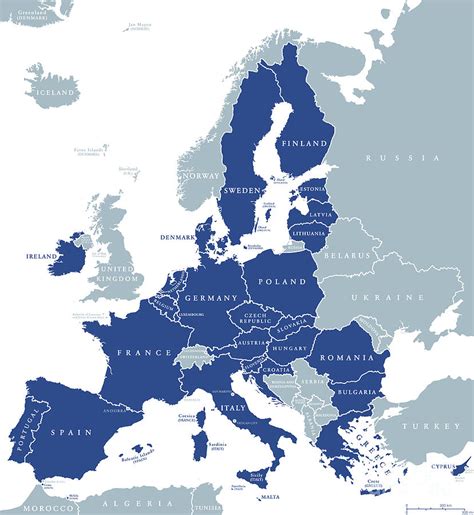 Map Of European Union Member States After Brexit English Labeling