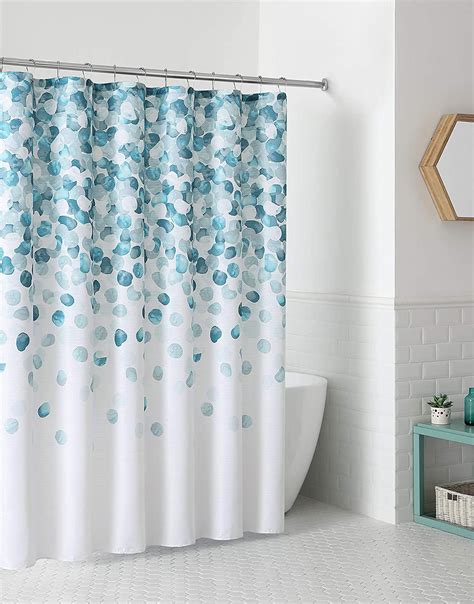 Serafina Home Mineral Blue Teal Modern Fabric Shower Curtain For