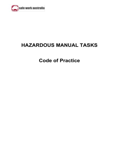 Hazardous Manual Tasks Code Of Practice