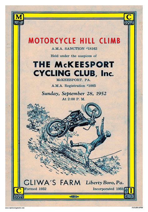 Vintage Reproduction Racing Poster 1952 Motorcycle Hill Climb Etsy