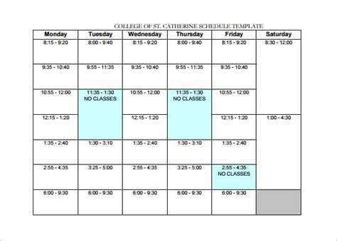 College Schedule Template 7 Free Sample Example Format Download