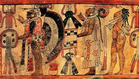 An Ancient Painting With People And Animals On It