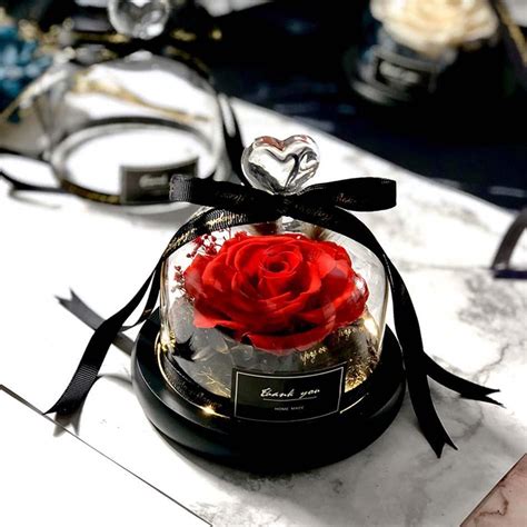 Exclusive Real Preserved Rose In Glass Dome With Lights Rose Valentines