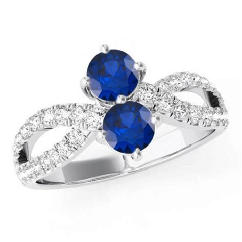 Two Stone Blue Sapphire Diamond Split Shank Ring K White Gold