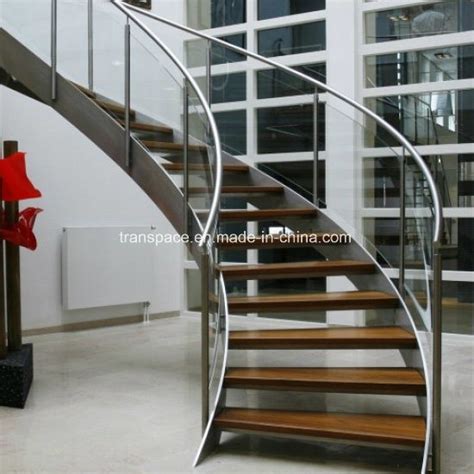 Interior Curved Stairs With Tempered Glass Balustrade Helical Stair
