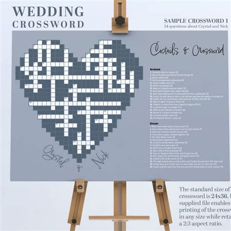 This Heart Shaped Wedding Crossword Puzzle In Beautiful Dusty Blue