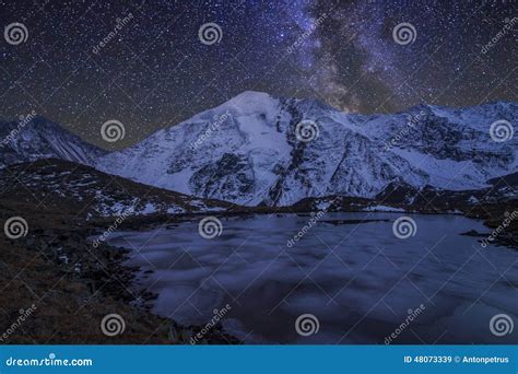 Magic Night Landscape With Mountains Frozen Lake Stock Image Image