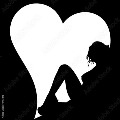 Sexy Girl Silhouette And Heart On Black Stock Image And Royalty Free