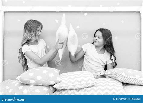 Sisters Play Pillows Bedroom Party Pillow Fight Pajama Party Evening