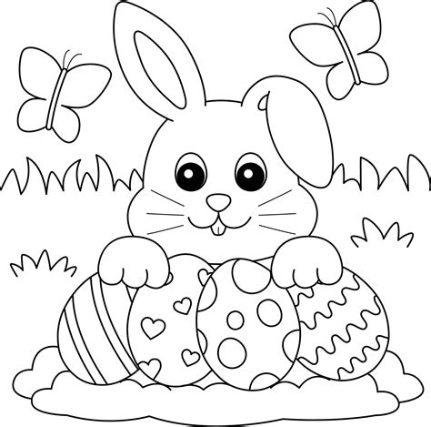 Conejo Recogiendo Huevos De Pascua Para Colorear Página 6458097 Vector