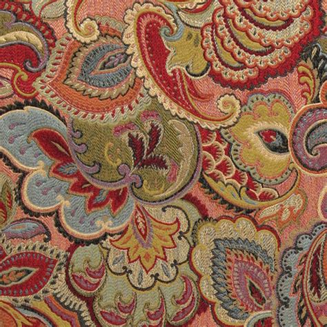 Green Blue Red And Gold Abstract Floral Upholstery Fabric By The Yard Traditional