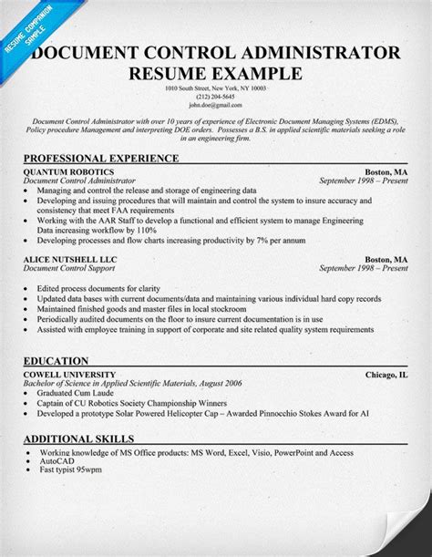 The above document controller resume sample and example will help you write a resume that best highlights your experience and qualifications. Document Control Administrator Resume #Help ...