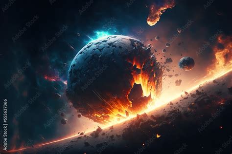 Planet Explosion Earth Destruction Meteor Disaster Planet Earth Exploding And Shattering In