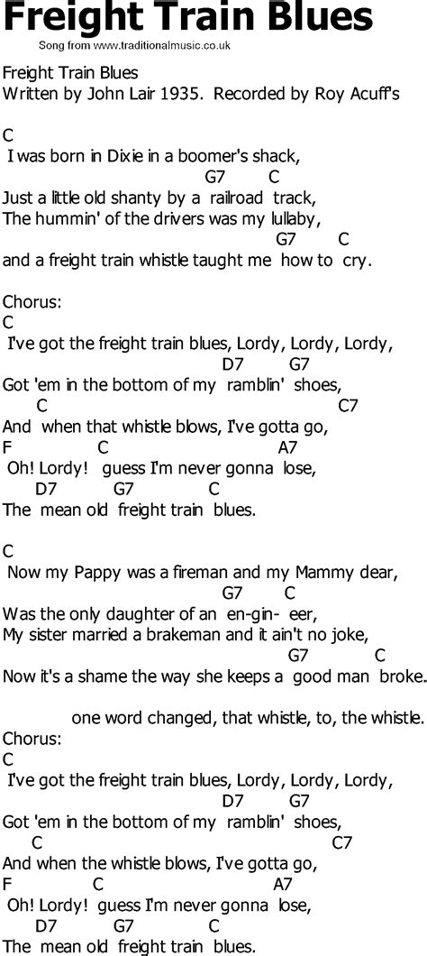 Old Country Song Lyrics With Chords Freight Train Blues