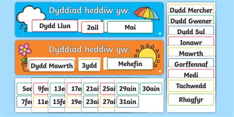 Day And Date Display Pack Welsh Teacher Made