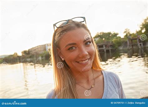 Young Girl Near River Taking Selfie Stock Image Image Of Adult Enjoyment 54709751