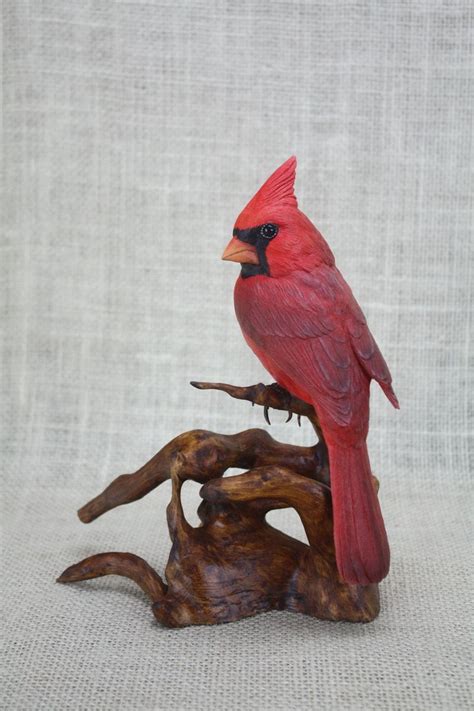 Northern Cardinal Wood Carving Hand Carved Bird Bird Sculpture