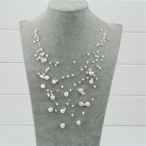 Strand Multi Strand Chunky Pearl Necklace Baroque Freshwater Pearl Statement Bib Necklace