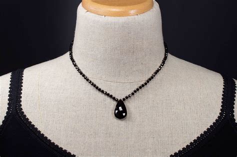 Black Spinel Knotted Silk Necklace Nn0577 Handcrafted Artisan Jewelry Handcrafted Silver