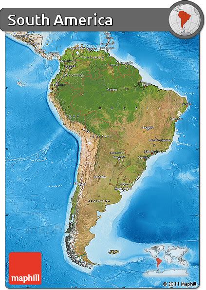 Free Satellite Map Of South America Shaded Relief Outside