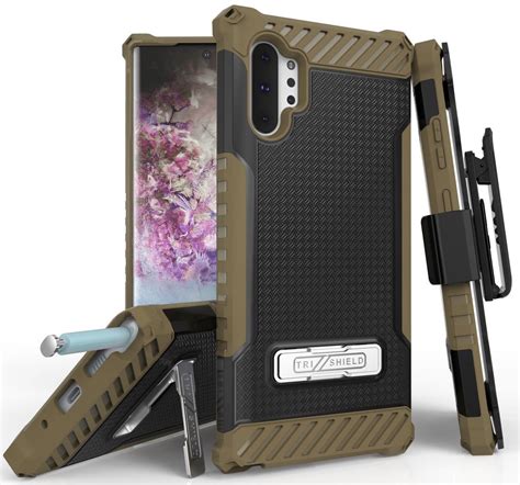 Case With Clip For Galaxy Note 10 Plus Brown Tri Shield Military