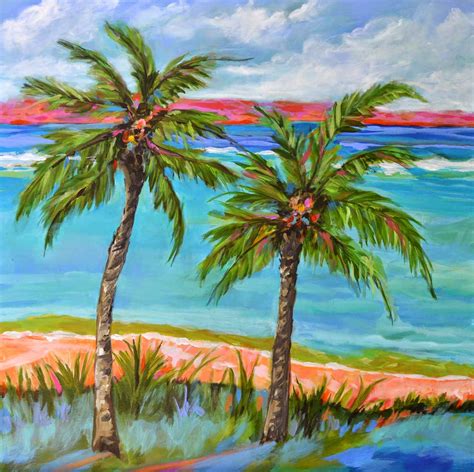 Palm Tree Beach Painting By Karen Fields 30 X 30