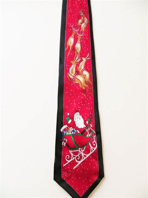 Silk Christmas Necktie Santa And Reindeer Red Silk Holiday Etsy