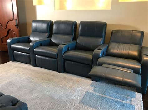 You must be at least 17 years of age or have your parent accompany you to view the movie. (4) Blue Leather Reclining Movie Theater Seats 124W X 36D ...