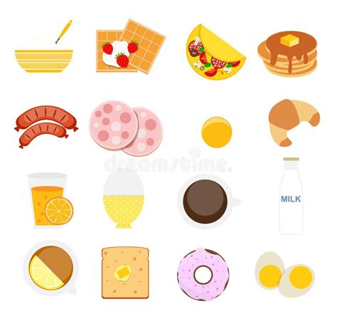 Breakfast Icon Set In Modern Flat Style Vector Illustration Stock