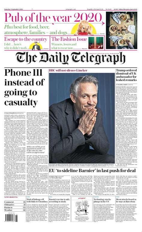 Daily Telegraph Front Page 5th Of September 2020 Tomorrows Papers Today