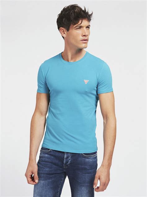 Uomo T Shirt Super Slim Azzurro T Shirts Guess Cacciolanicola
