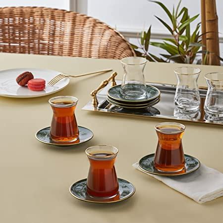 Karaca Retro Piece Green Tea Set For People Turkish Tea Glasses