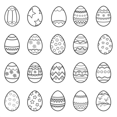 A Set Of Black And White Easter Eggs Coloring Book Happy Easter