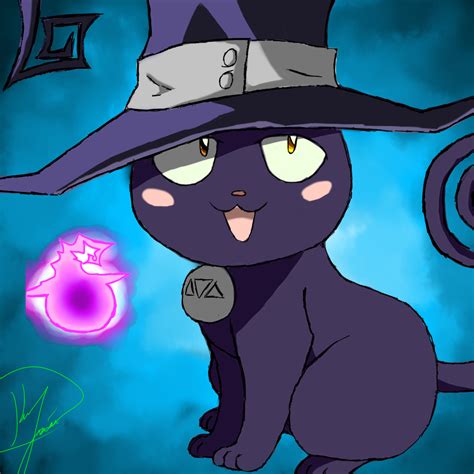 A Black Cat Wearing A Witch S Hat And Holding A Glowing Purple Ball In
