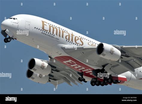 Emirates A380 Airbus Super Jumbo Jet Takes Off From The Southern Stock