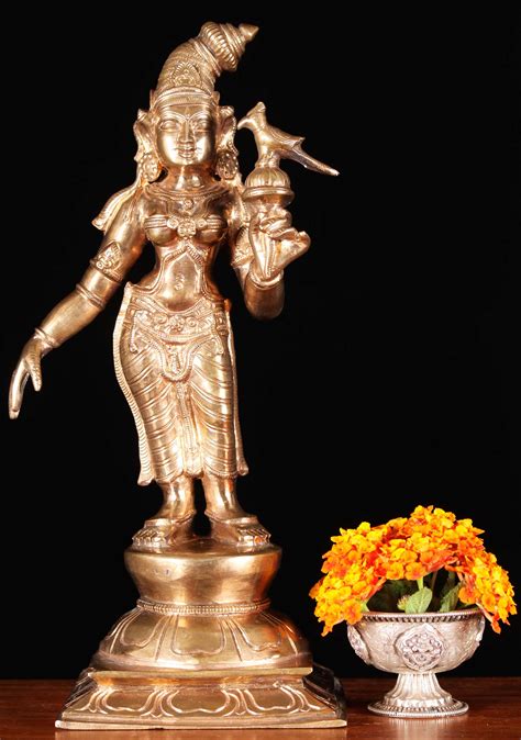 Sold Bronze Golden Andal Statue Holding Parrot 12 91b46 Hindu Gods