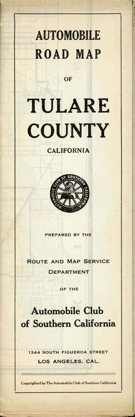 Automobile Road Map Of Tulare Co California Copyrighted 1919 By