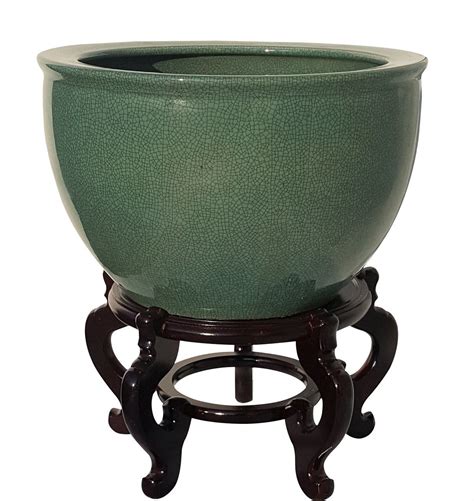 Celadon Fishbowl Planter, crackle emerald green glazing in 22" diameter