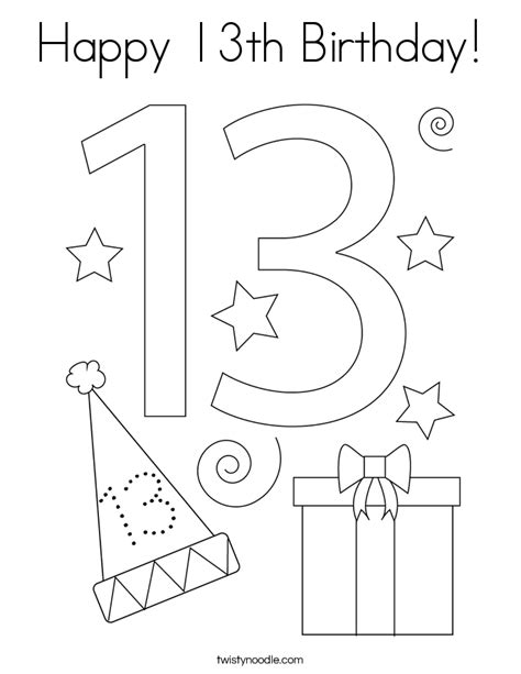 Being 13 is so special because it marks the beginning of your teenage years! Happy 13th Birthday Coloring Page - Twisty Noodle
