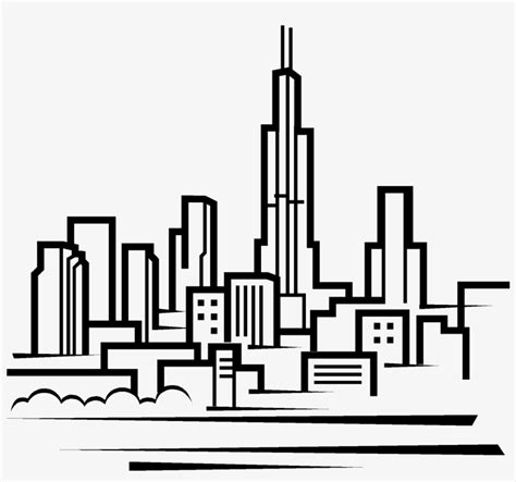 Simple City Skyline Drawing Sketch Coloring Page