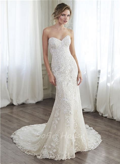 Beautiful Mermaid Sweetheart Applique Lace Corset Wedding Dress With
