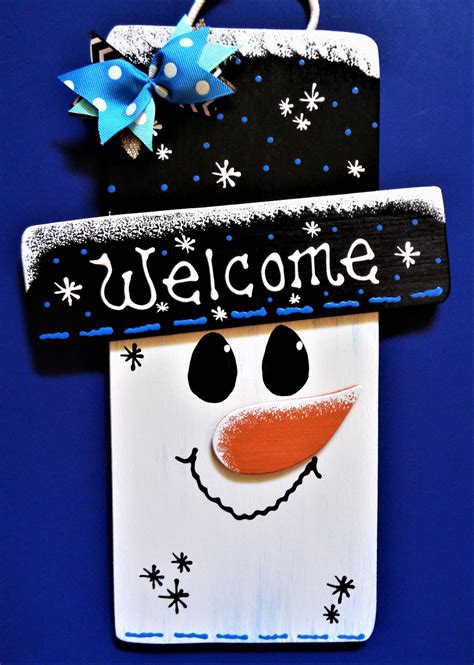Snowman Sign Winter Christmas Holiday Wall Art Door Wood Etsy