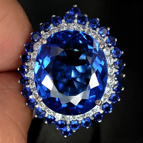 Large Dark Blue Stone Rings For Women Wedding Jewelry Crystal Ring