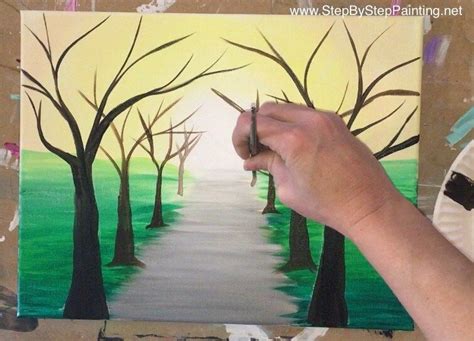 How To Paint A Spring Tree Path Step By Step Painting Easy Canvas