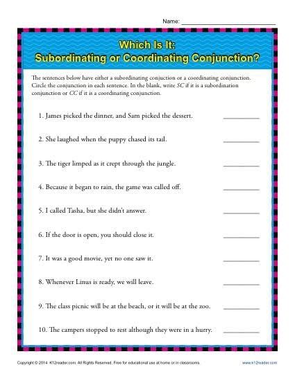Subordinating Conjunctions Worksheets With Answers Worksheets Master